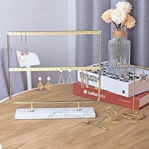 Two Tier Gold Marble Earring Stand Holder
